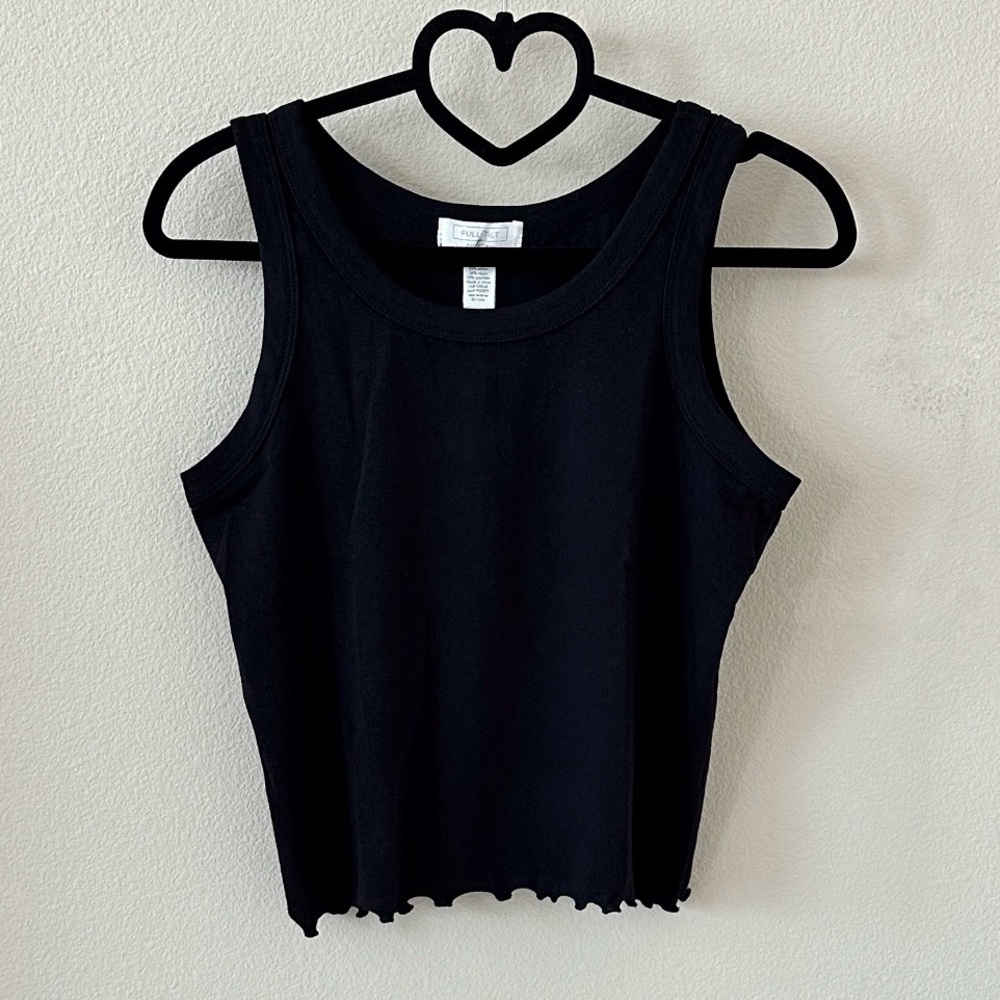 Full Tilt Black Lettuce Hem Sleeveless Tank Top NWOT Size L